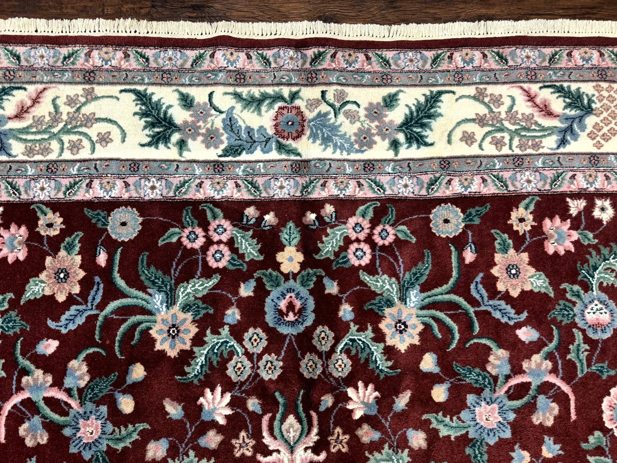 Indo Persian Rug 8x10, Red and Ivory, Floral Allover, Handmade Wool Area Rug by Jewel Rugs