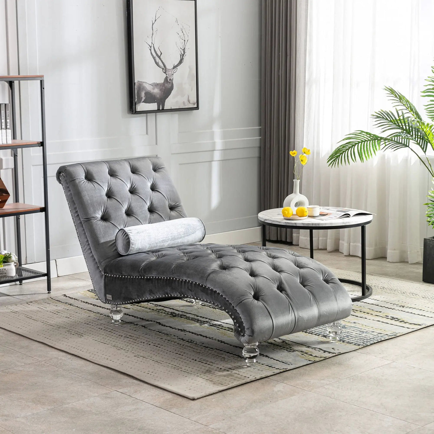 Chaise Lounge Indoor, Button Tufted Upholstered Chaise Lounge Chair With Pillow by Unique Piece Furniture