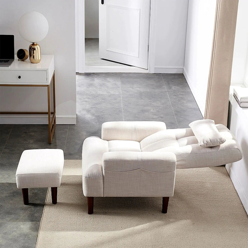 Living Room Sofa Single Chair And Ottoman, Modern Multi-Function Fabric Living Room Sofa Lounge Chair Bed And Stool. Soft Leisure Single Chair Adjustable Into 5 Angles With Sofa Bed by HouseOfZazla