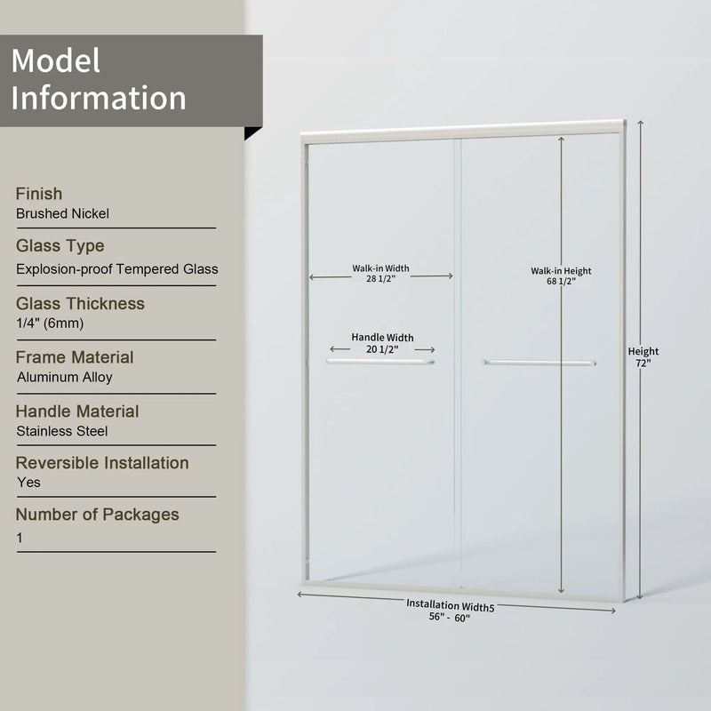 Double Sliding Shower Door, Semi-Frameless Bypass Bathroom Sliding Door With 1/4" (6 Mm) Tempered Glass For Walk-In Shower by HouseOfZazla