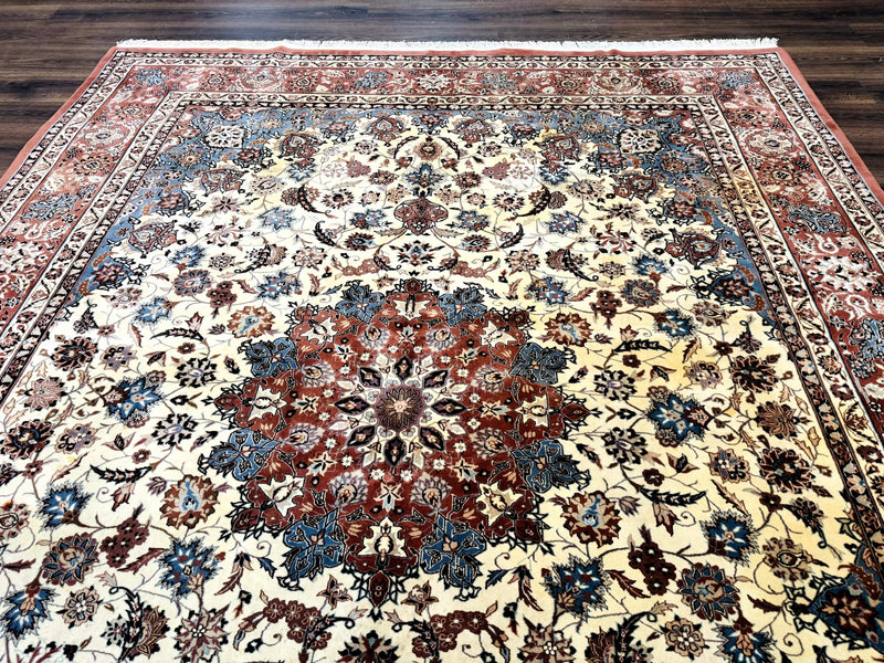 Persian Rug 8x10, Sino Persian Floral Medallion Carpet, Traditional Wool Area Rug, Cream and Brick Red, Fine 210 KPSI by Jewel Rugs