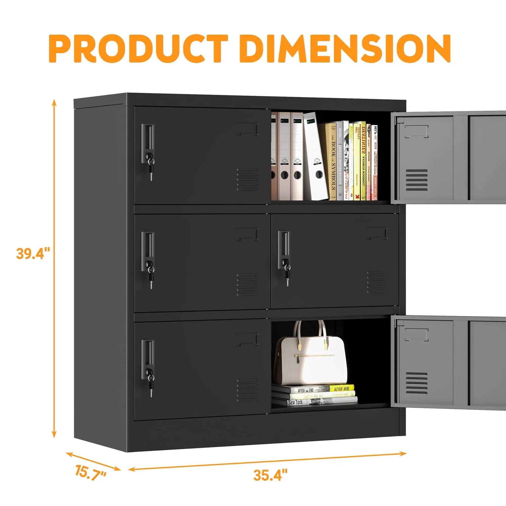 6 Door Employee Storage Locker, Lockers For Office, Gym, School, And Home With Card Slot - Black by Unique Piece Furniture