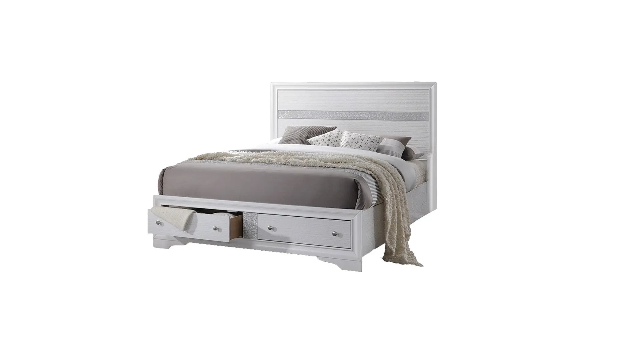 Traditional Style Queen 4 Pc Storage Bedroom Set Made with Wood in White by HouseOfZazla