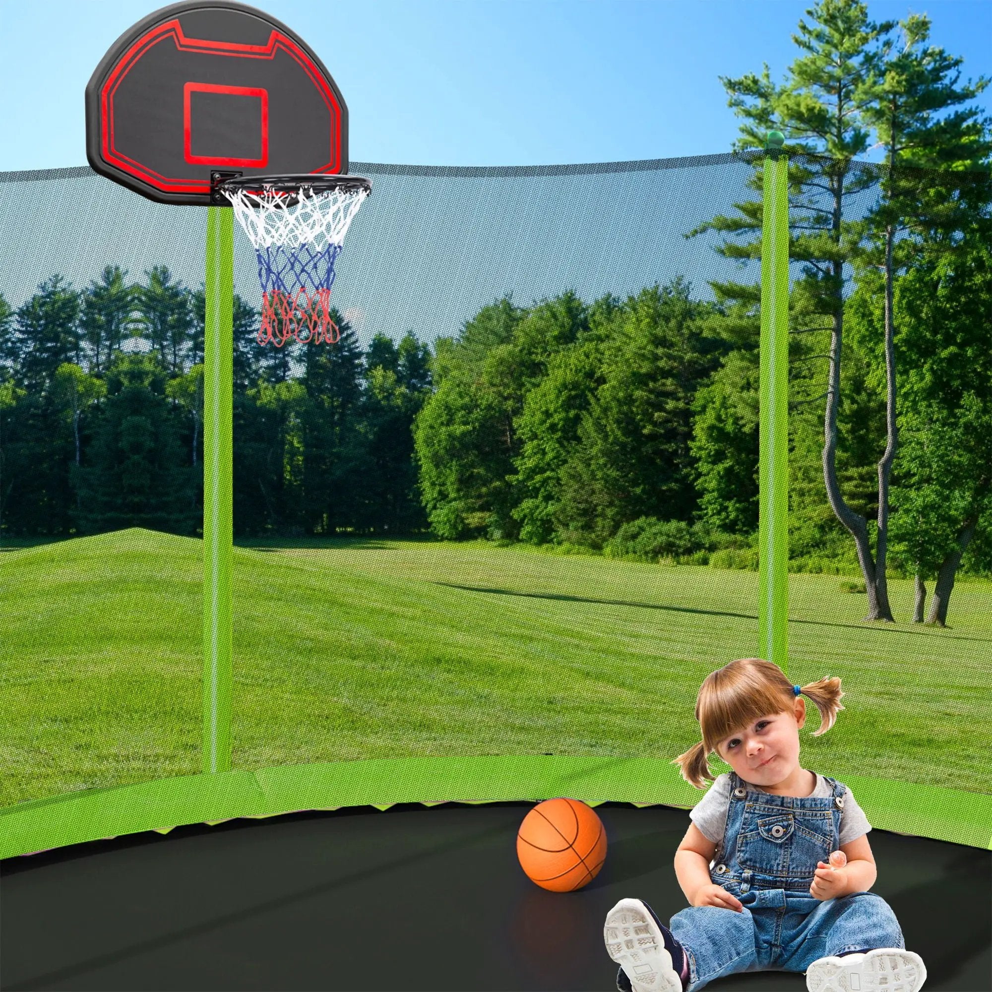 15Ft Trampoline With Basketball Hoop Inflator And Ladder (Inner Safety Enclosure) by HouseOfZazla
