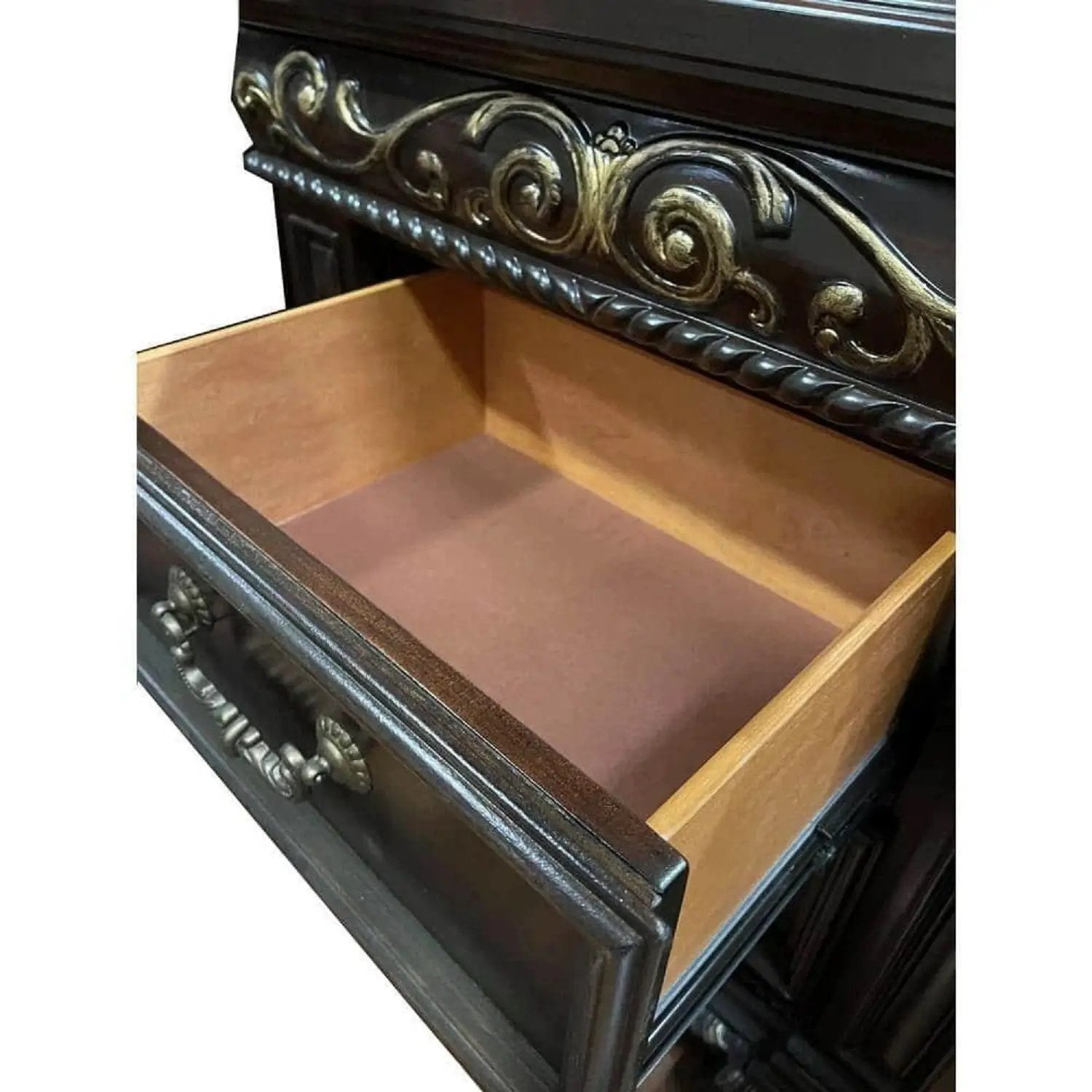 2 Drawer Nightstand, Carvings Bedside Table, Bedroom Furniture - Cherry by Unique Piece Furniture