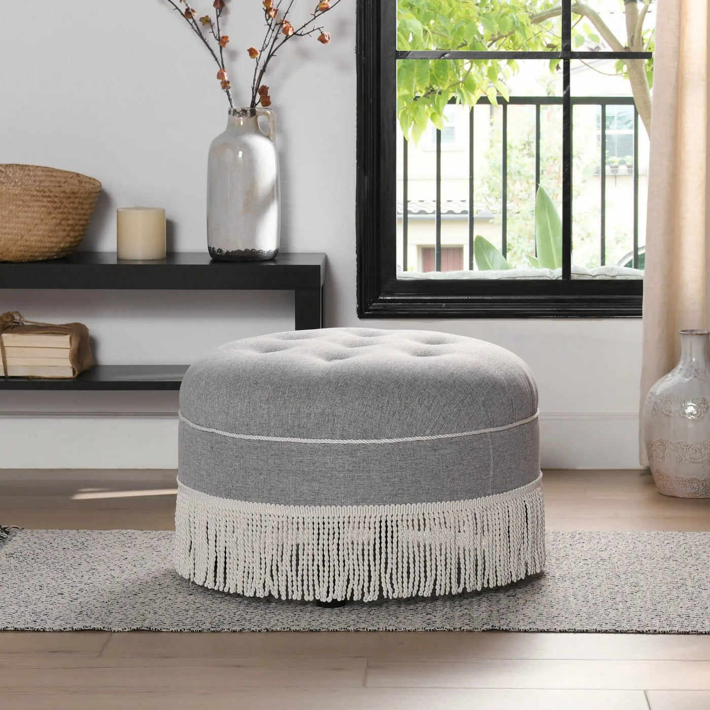 Yolanda - Round Upholstered Accent Ottoman by HouseOfZazla