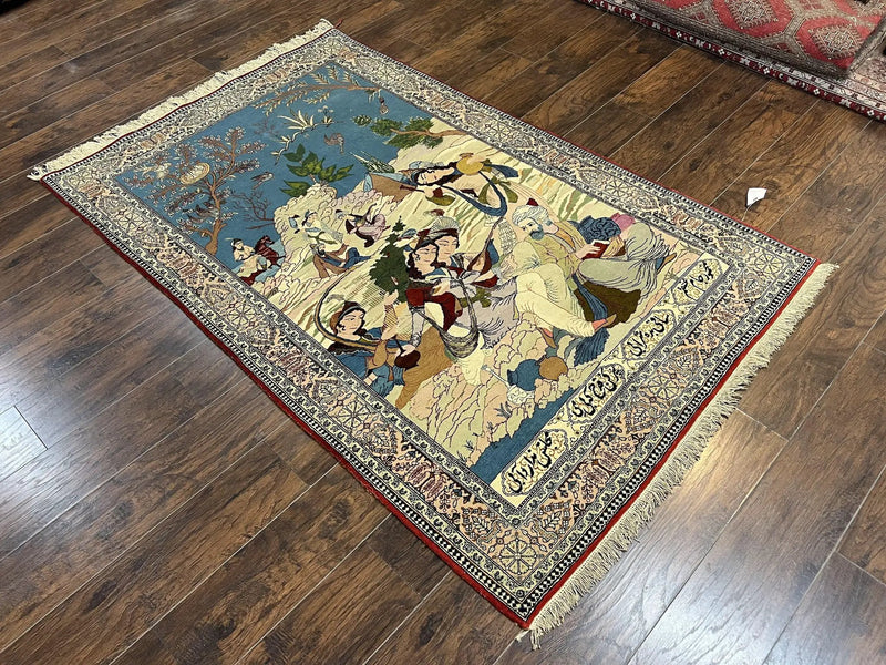 Vintage Persian Qum Pictorial Rug 5x7 - Wool & Silk by Jewel Rugs