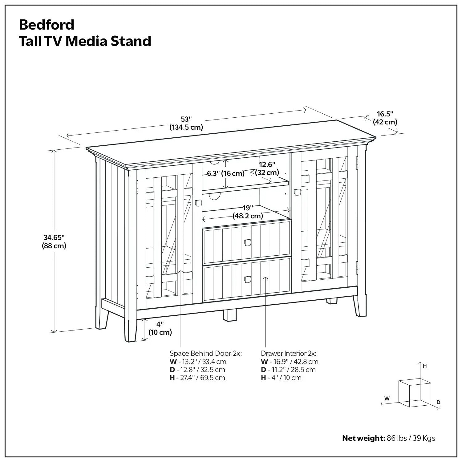 Bedford - Handcrafted Tall TV Media Stand by HouseOfZazla