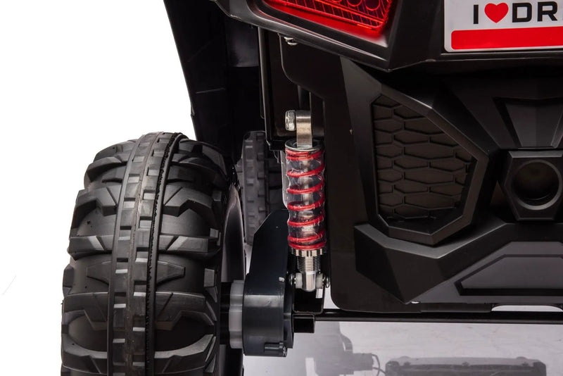 12V7A*2 30W*4 Four-Wheel Drive Seat One Button Start, Forward And Backward, High And Low Speed, Music, Front Light, Power Display, Two Doors Can Open, 2.4G R / C, Seat Belt Four Wheel Absorber by HouseOfZazla
