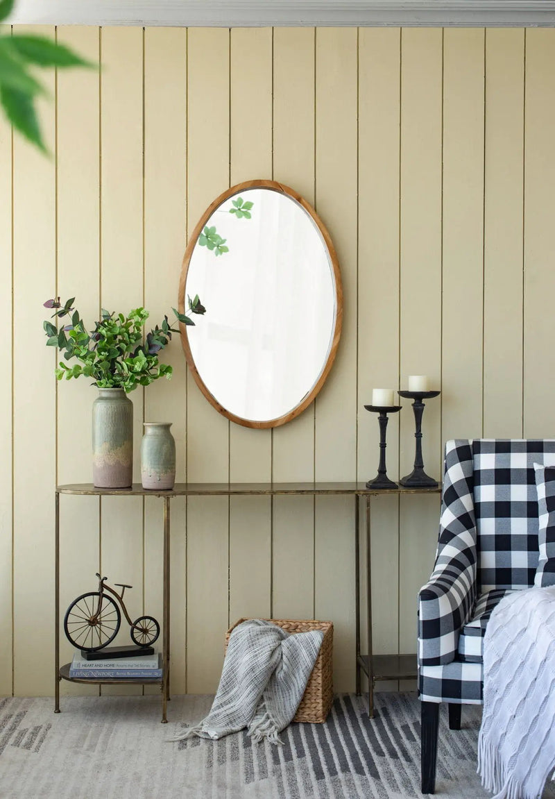 Oval Wall Mirror With Wood Frame, Farmhouse Wood Mirror For Bathroom Entryway Console Lean Against Wall - Brown by HouseOfZazla