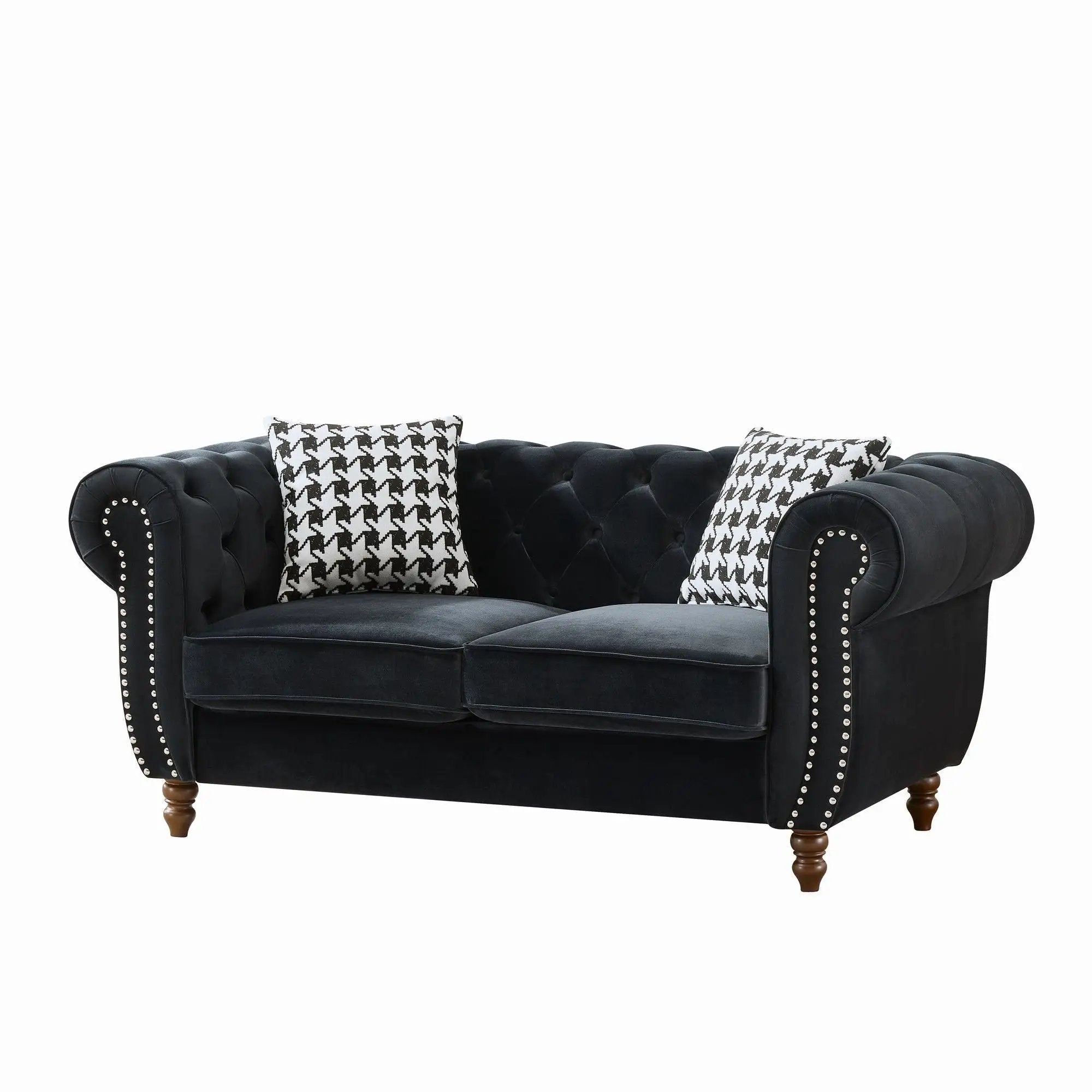 Chesterfield 3 And 2 Seater Upholstery Sofa With Roll Armrest & Nailhead Fabric Couch by HouseOfZazla