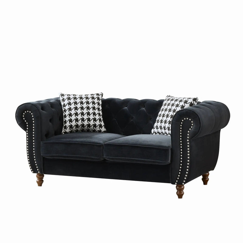 Chesterfield 3 And 2 Seater Upholstery Sofa With Roll Armrest & Nailhead Fabric Couch by HouseOfZazla