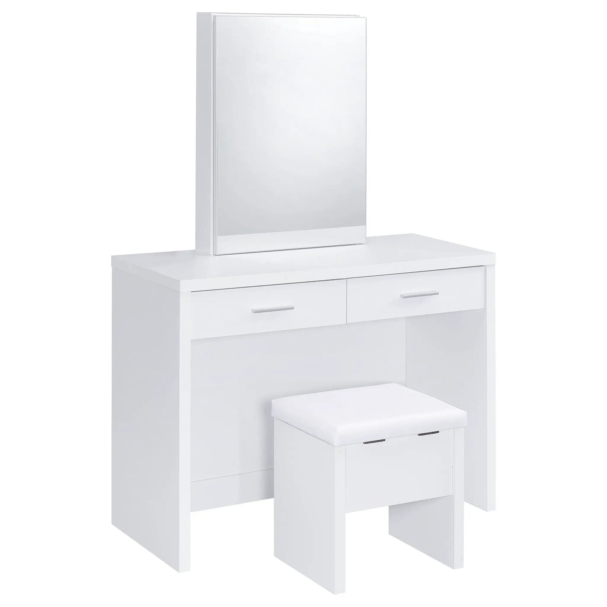 Bunbury Makeup Vanity Table Set Storage Mirror and Stool White by Unique Piece Furniture