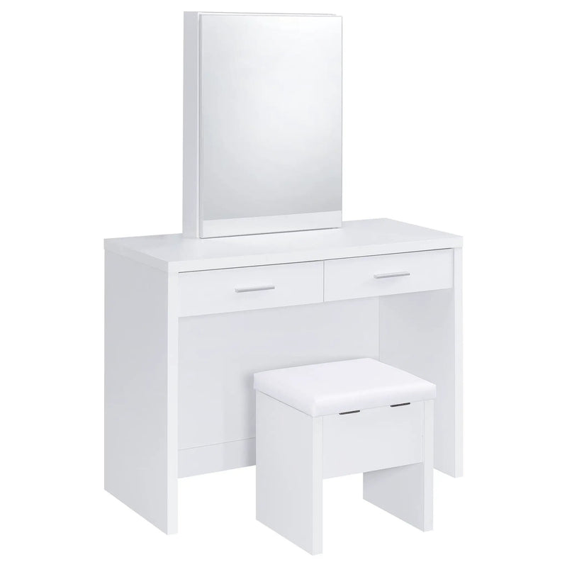 Bunbury Makeup Vanity Table Set Storage Mirror and Stool White by Unique Piece Furniture