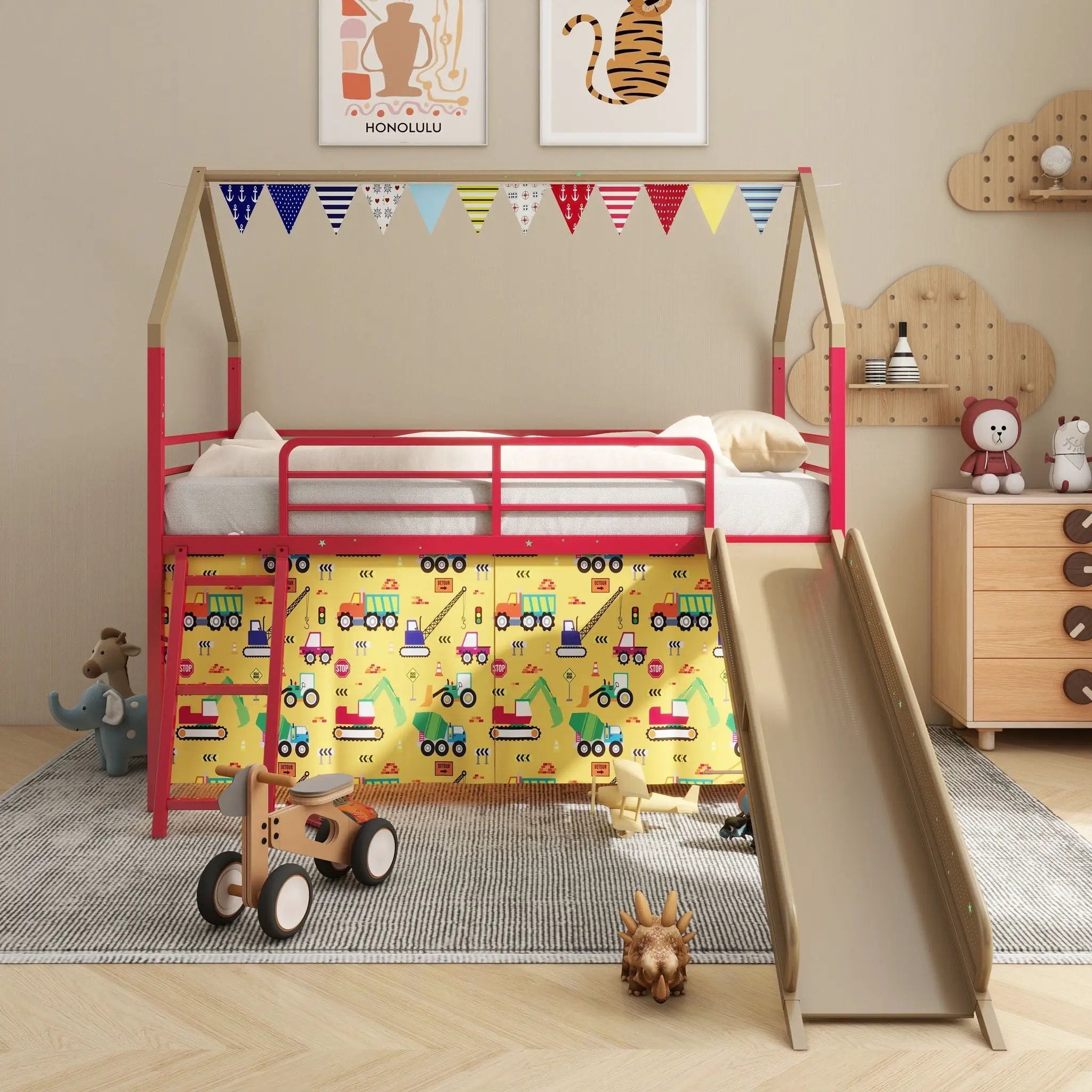 Jack - House Loft Bed With Slide And Curtain Set by Unique Piece Furniture