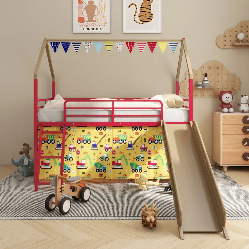 Jack - House Loft Bed With Slide And Curtain Set by HouseOfZazla