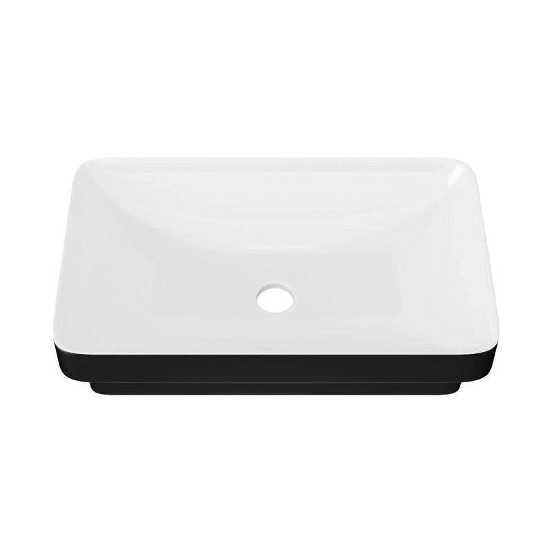 Semi Recessed Bathroom Sink With Vessel Design, Durable Glazed - White / Black by HouseOfZazla