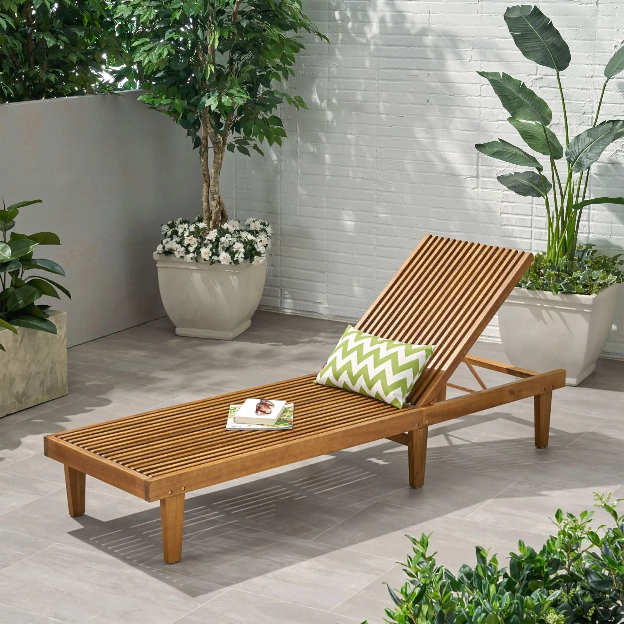 Nadine Stylish Chaise Lounge Chair - Teak by HouseOfZazla