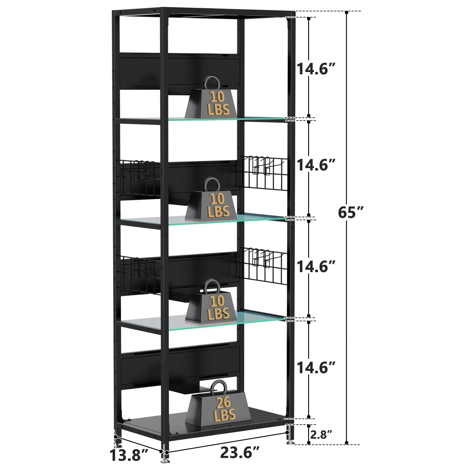4 Tier Display Shelf With RGB Lights, LED Lighted Curio Cabinet With Adjustable Storage Box & Hooks - Black by Unique Piece Furniture
