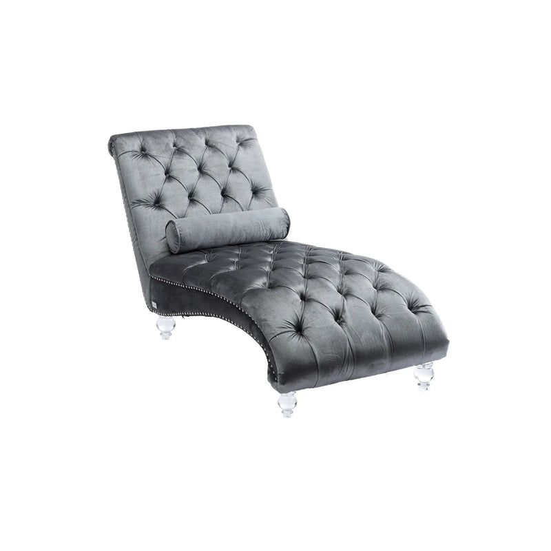 Chaise Lounge Indoor, Button Tufted Upholstered Chaise Lounge Chair With Pillow by HouseOfZazla