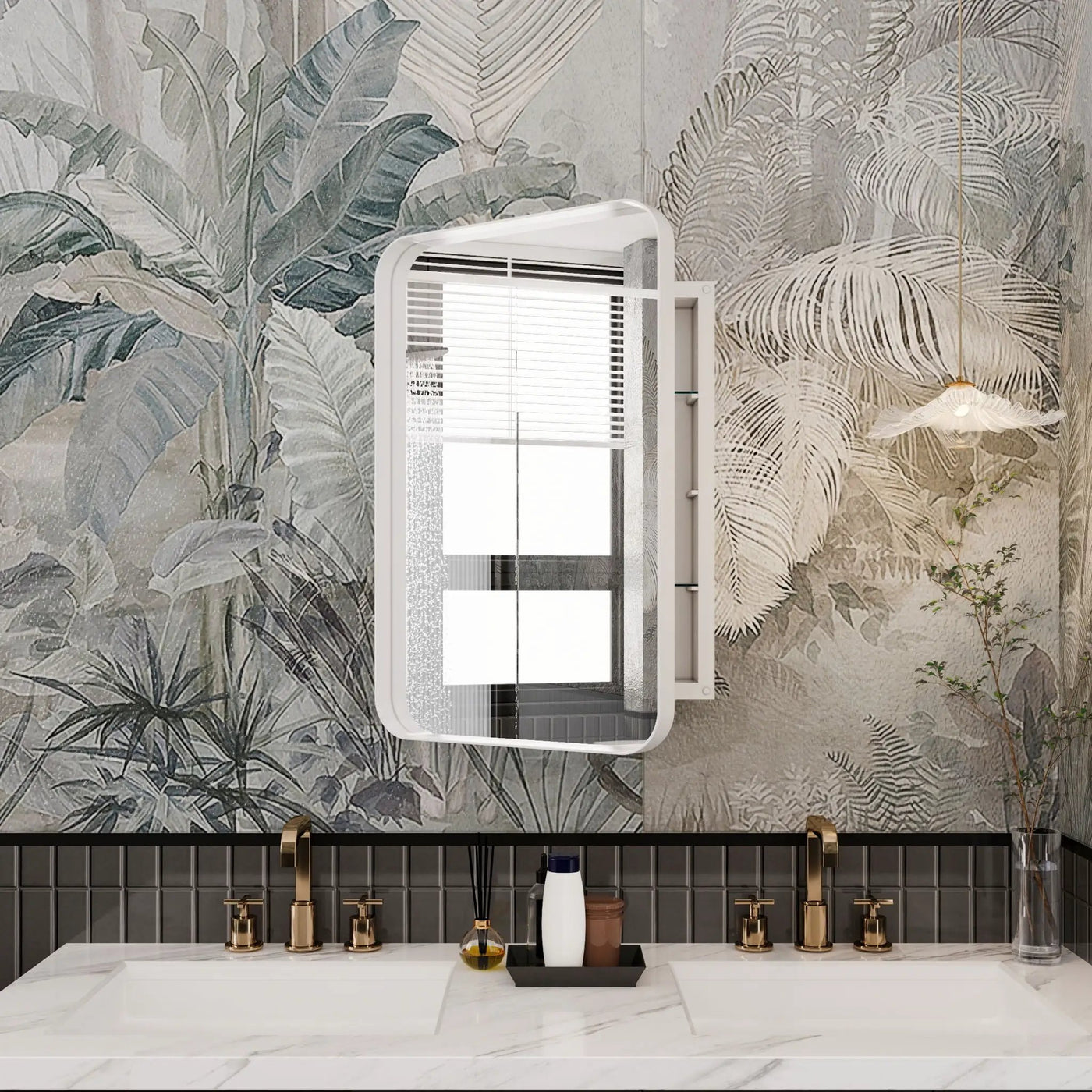 Recessed Metal Framed Medicine Cabinet With Mirror And Adjustable Shelves Wall Mirror With Storage For Bathroom by Unique Piece Furniture