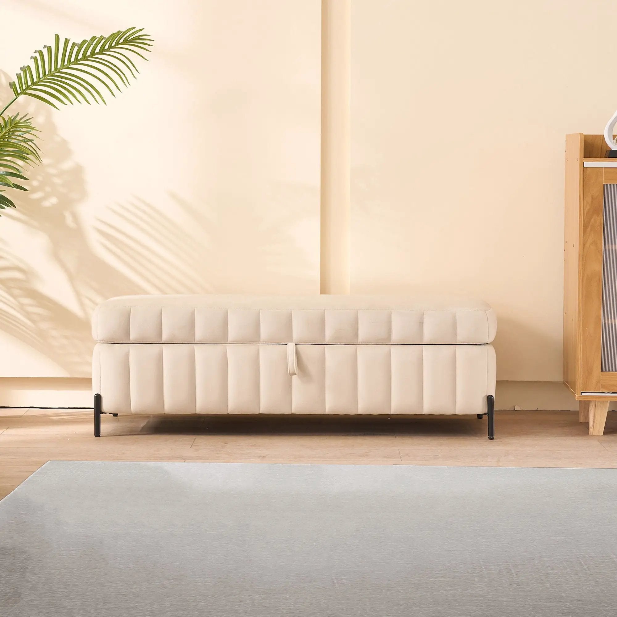 Wide Upholstered Storage Soft Bench Ottoman With Metal Legs by Unique Piece Furniture