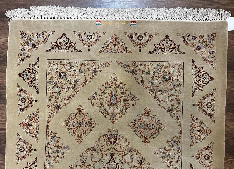 Very Fine Persian Isfahan Rug 3x5 ft with Signature, Kork Wool on Silk Foundation, Gray-Taupe Vintage Hand Knotted Oriental Carpet, 60 Raj 460 KPSI by Jewel Rugs