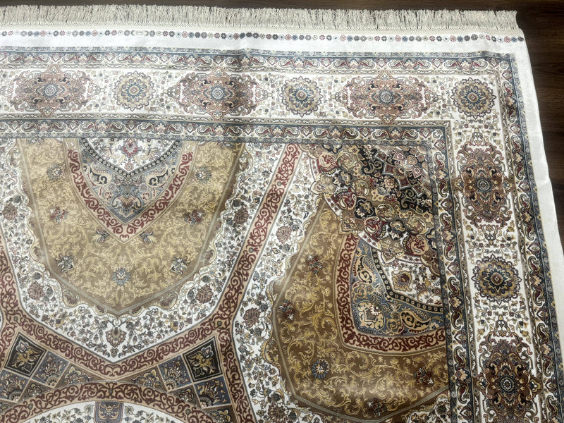 Turkish Silk Rug 8x10, Dome Design, Hereke Carpet, Bamboo Silk, New by Jewel Rugs