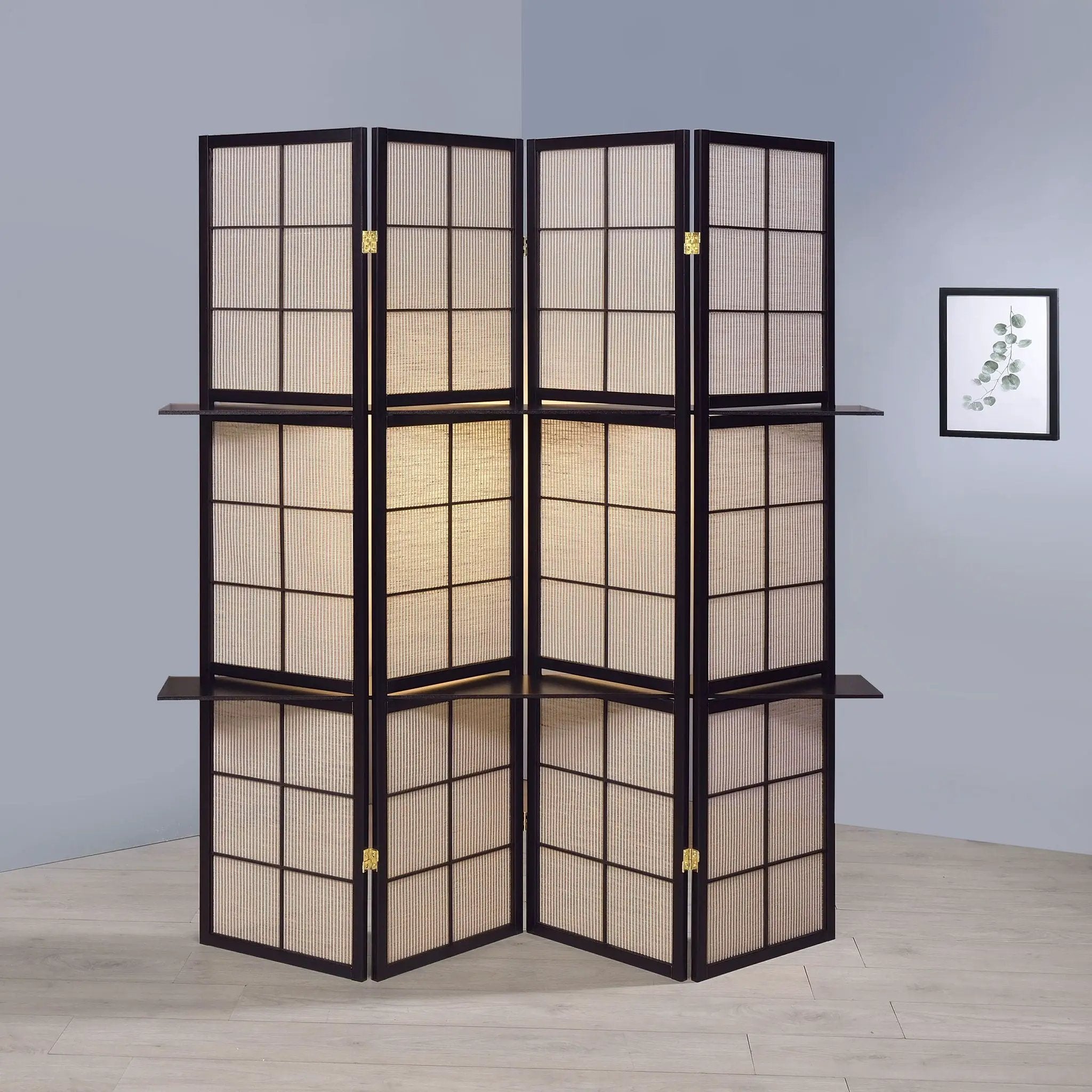 4 Panel Folding Screen With Shelves - Brown by HouseOfZazla