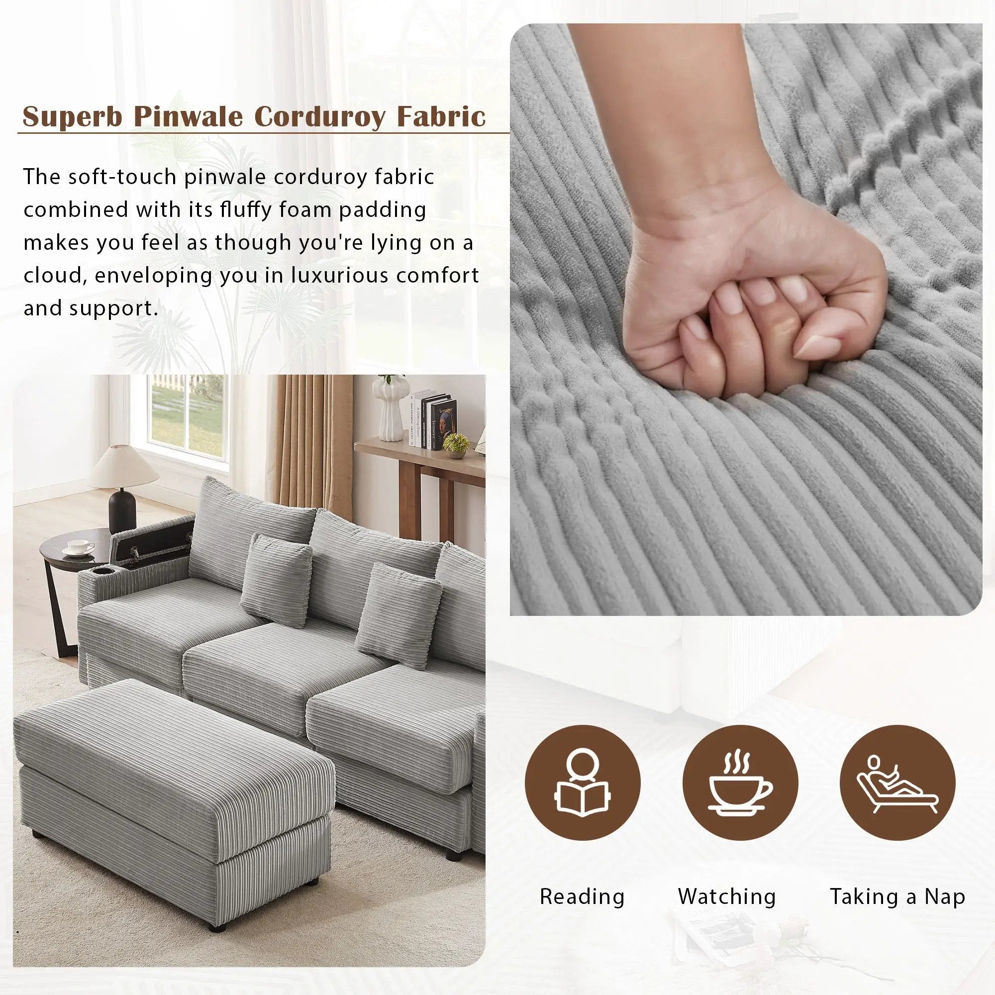 Modern Style Loveseat Sofa Sectional Sofa Couch With Storage Space, A Movable Ottoman, Two USB Ports, Two Cup Holders, A Phone Holder For Living Room by HouseOfZazla