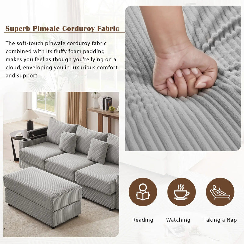 Modern Style Loveseat Sofa Sectional Sofa Couch With Storage Space, A Movable Ottoman, Two USB Ports, Two Cup Holders, A Phone Holder For Living Room by HouseOfZazla