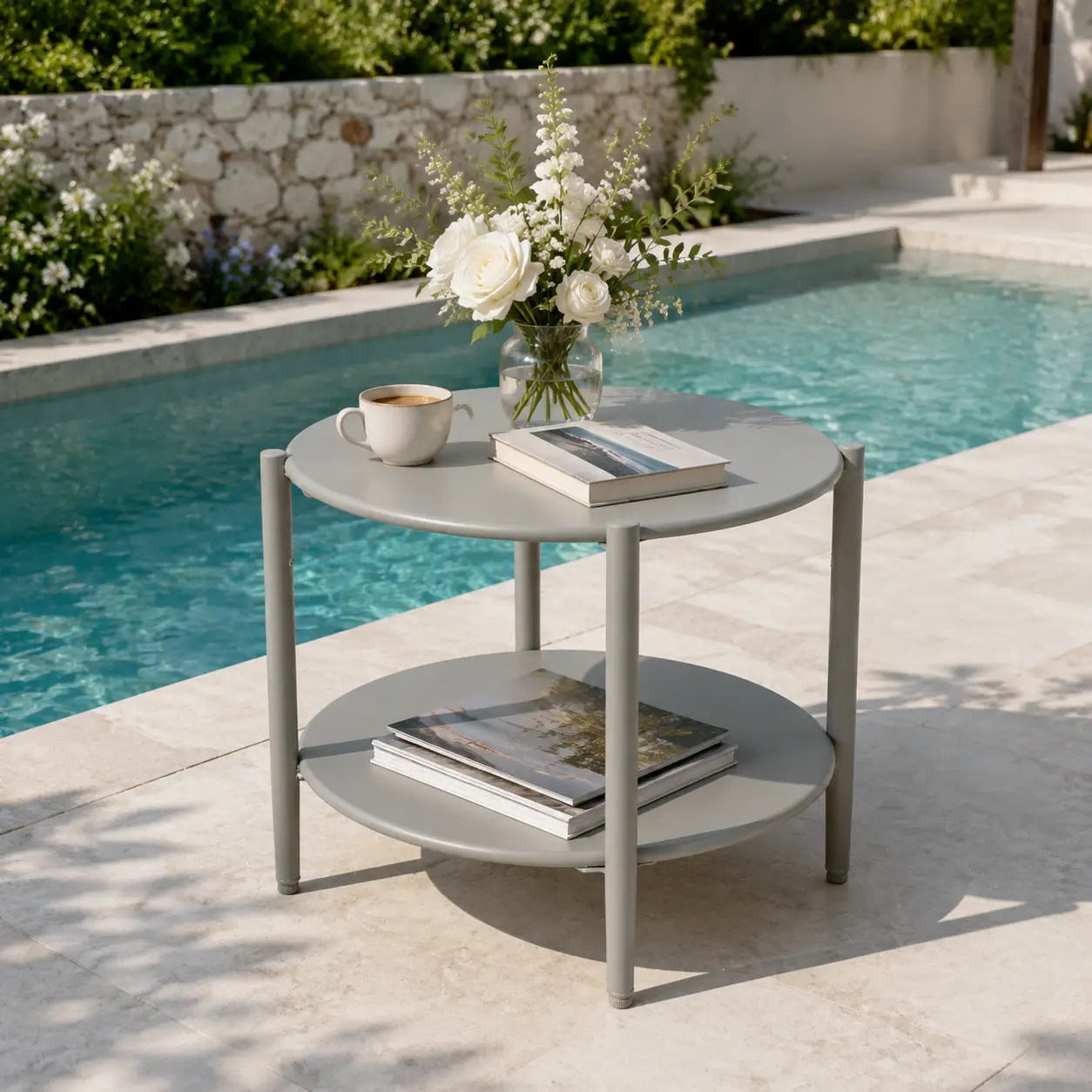 Metal Round Side Table - 2-Tier Outdoor End Table by HouseOfZazla