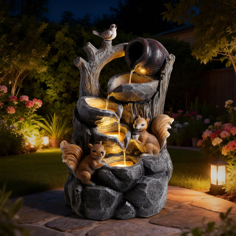 Resin Squirrel Tree Stump Outdoor Fountain 30 Inch LED, photo 4 of 9