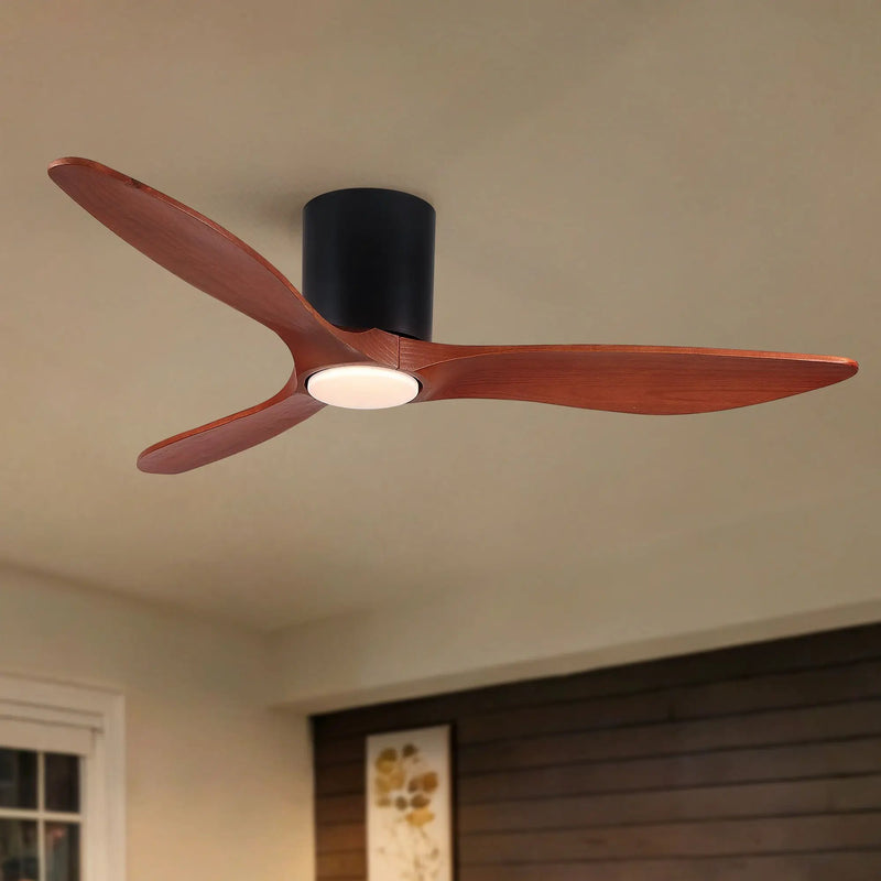Low Profile Flush Mount Ceiling Fan With Light And Reversible Quiet Motor - Matte Black by Unique Piece Furniture