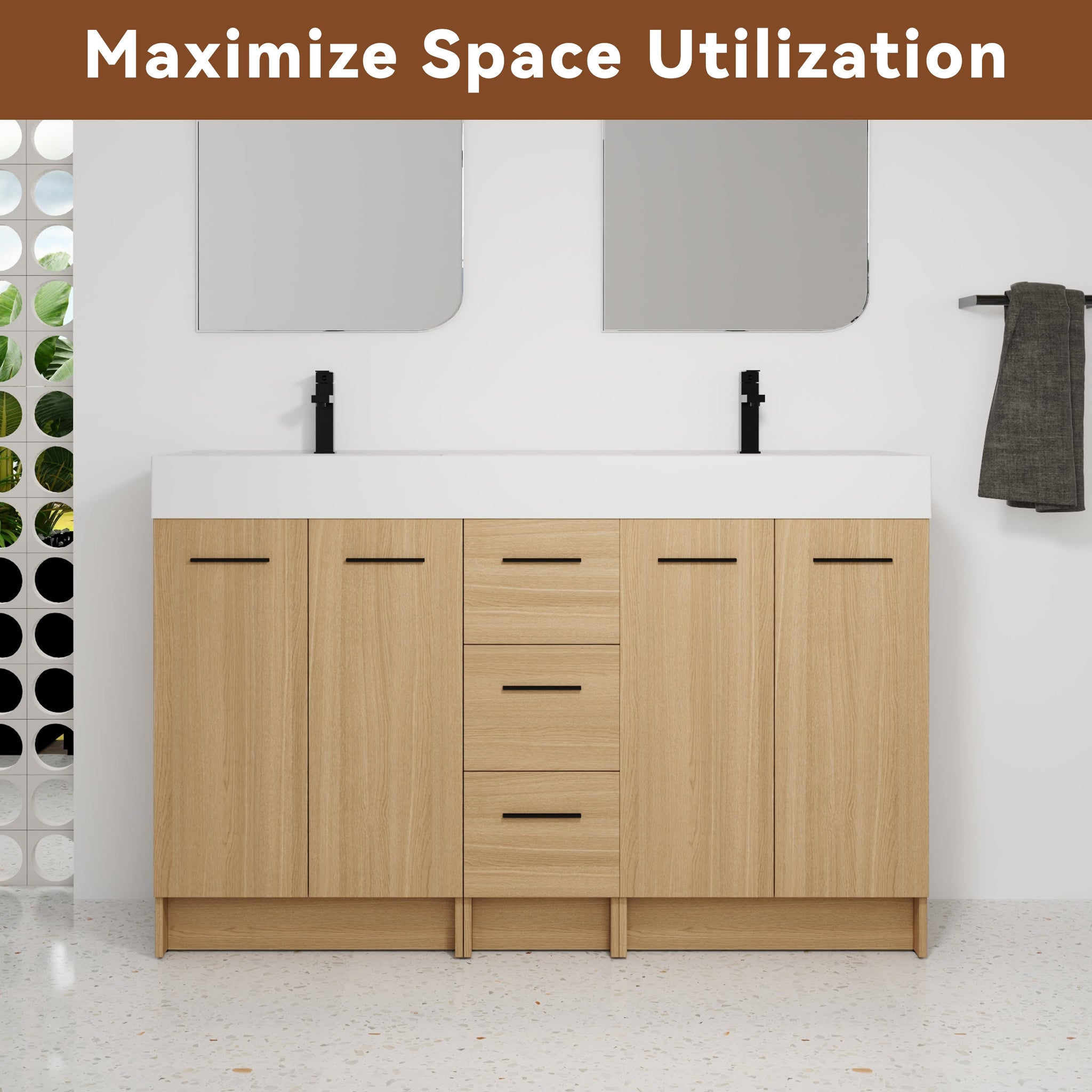 60" Double Sink Bathroom Vanity with 3 Drawers and Large Storage by HouseOfZazla