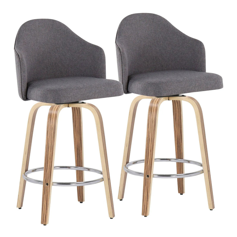 Ahoy - Mid-Century Modern Fixed Height Counter Stool With Zebra Legs / Round Chrome Footrest (Set of 2) - Gray by HouseOfZazla
