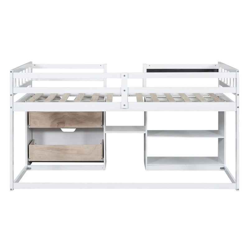 Low Loft Bed With Rolling Desk, Shelf And Drawers by HouseOfZazla
