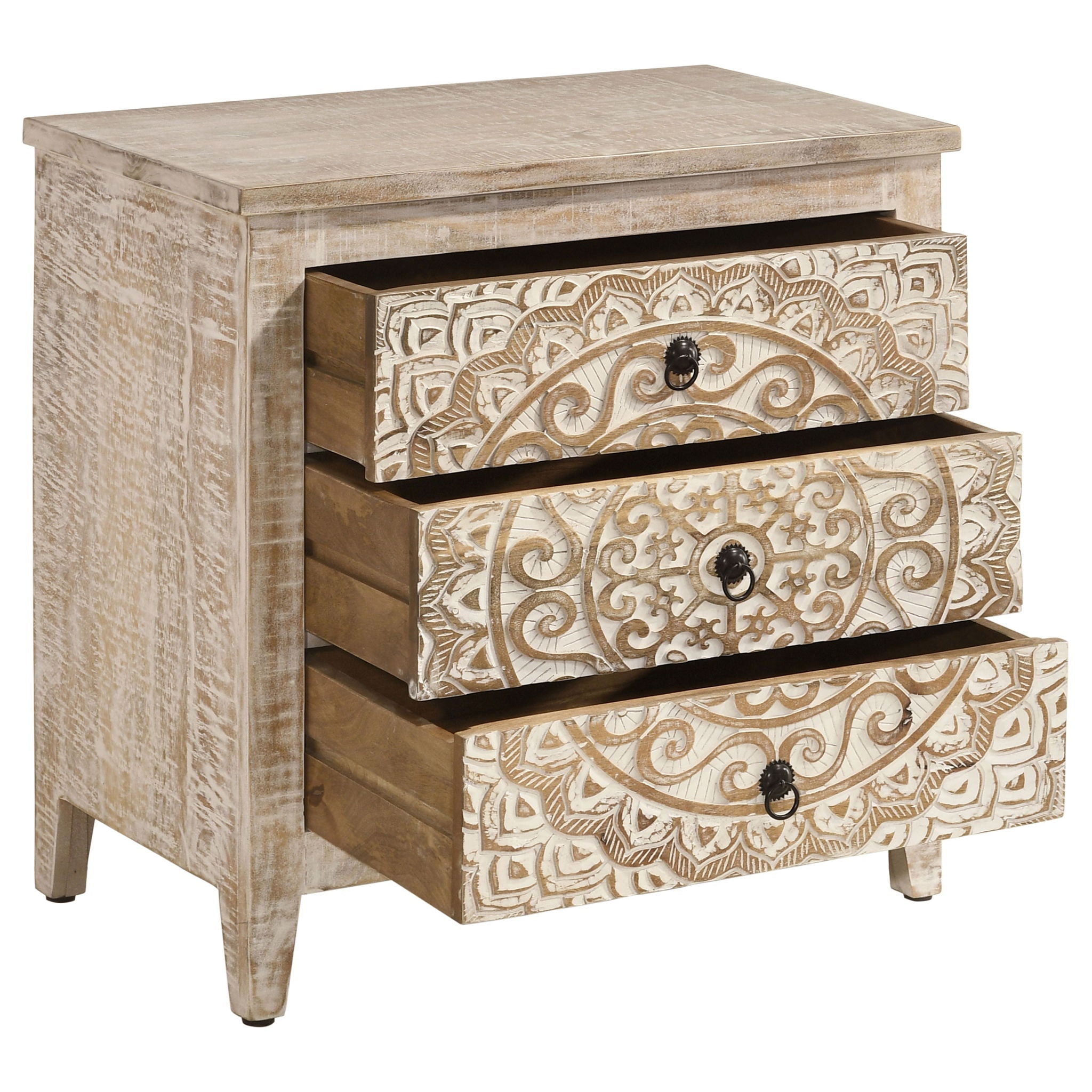 Kenzie - 3 Drawer Mandala Cabinet - White by HouseOfZazla