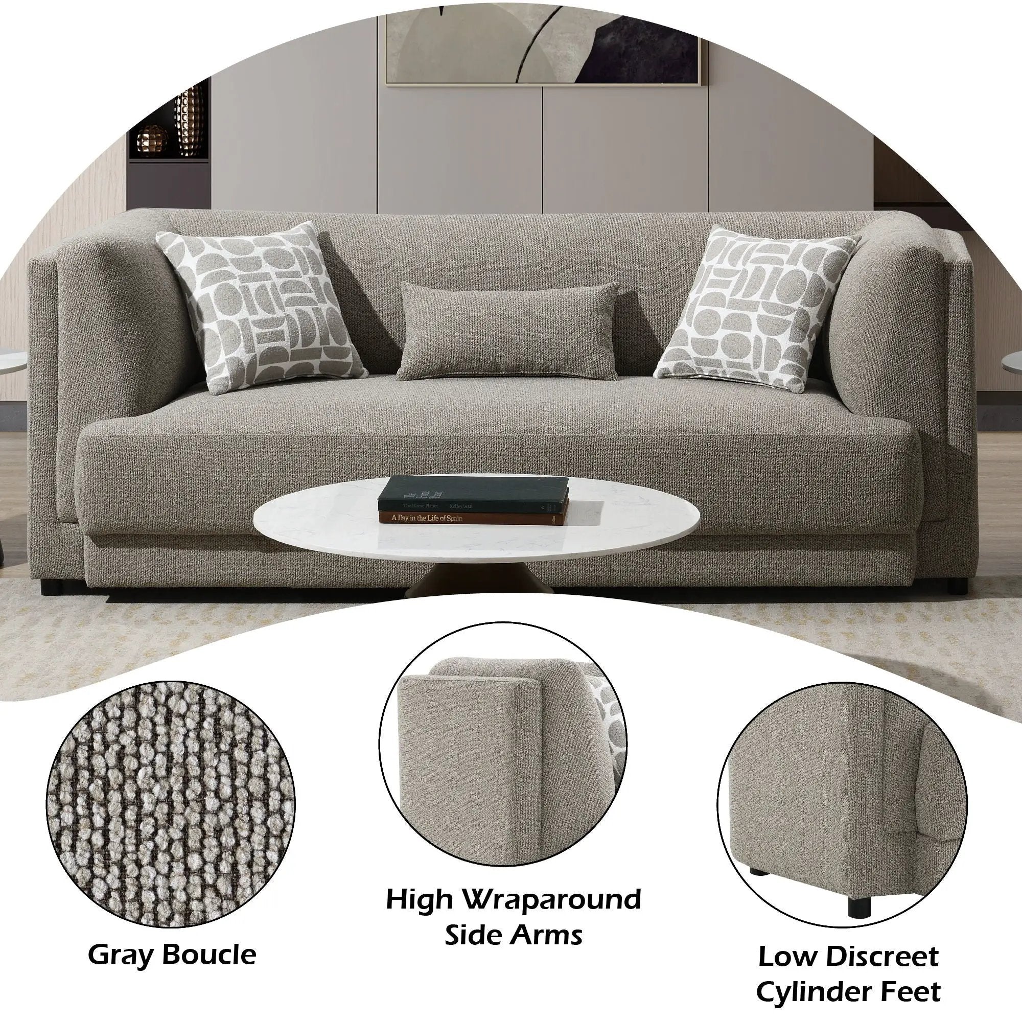 Glenda - Sofa With 3 Pillows - Gray by HouseOfZazla
