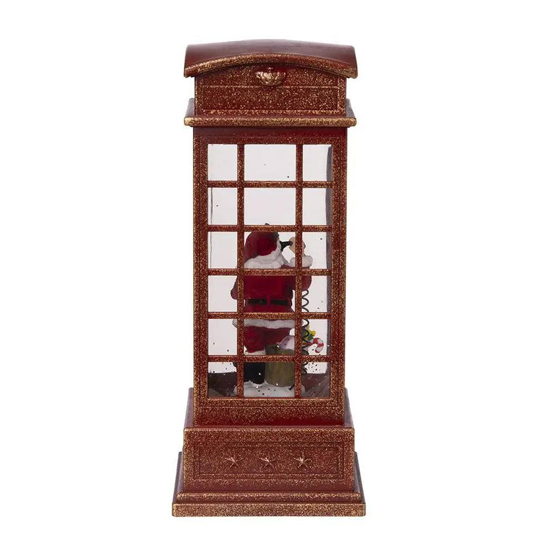 Christmas Lighted Water Spinning Phone Booth With Santa On Phone, 3*AA Batteries Required - White / Red by Unique Piece Furniture
