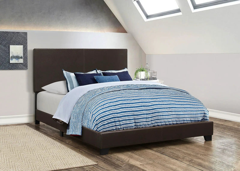 Dorian Faux Leather Upholstered Eastern King Panel Bed Brown by Unique Piece Furniture