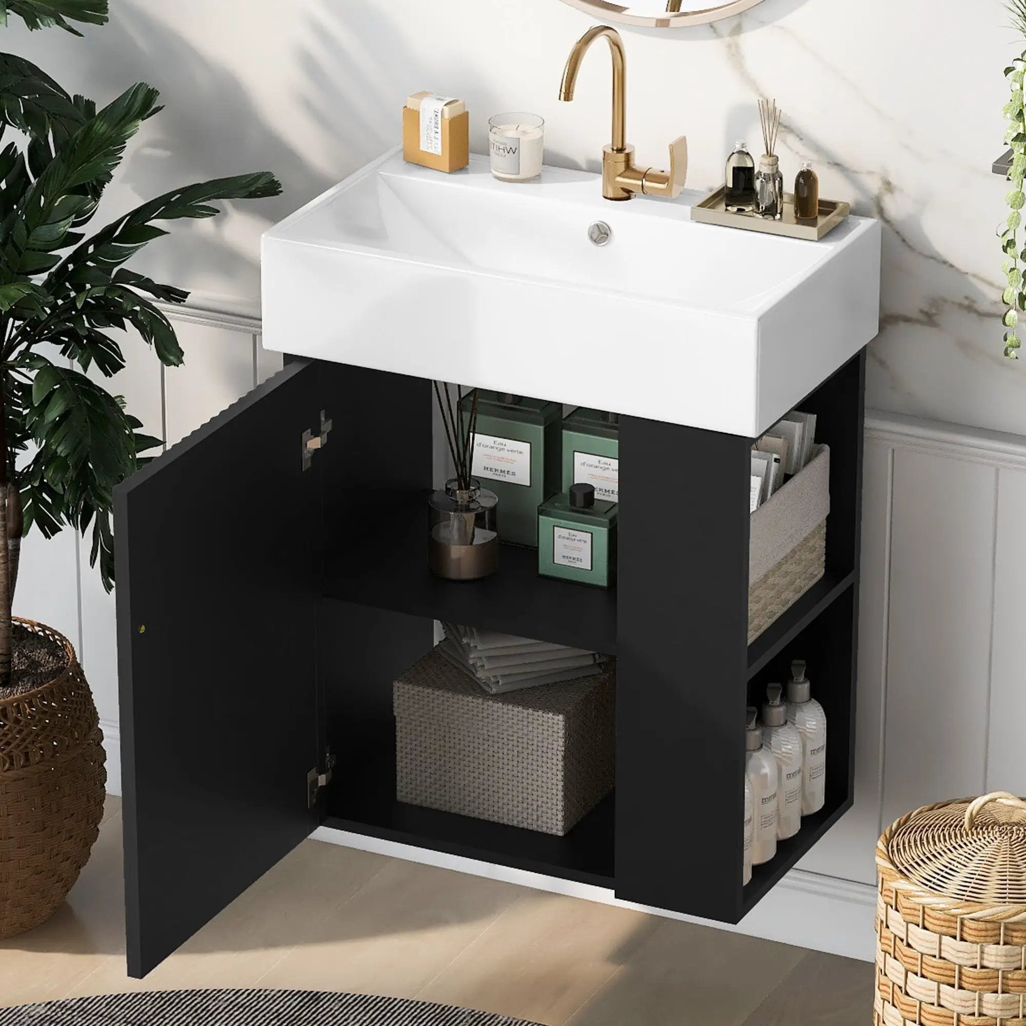 Modern Floating Bathroom Vanity With Ceramic Basin Perfect For Small Bathrooms by HouseOfZazla