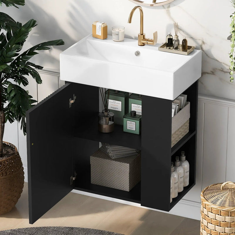 Modern Floating Bathroom Vanity With Ceramic Basin Perfect For Small Bathrooms by HouseOfZazla