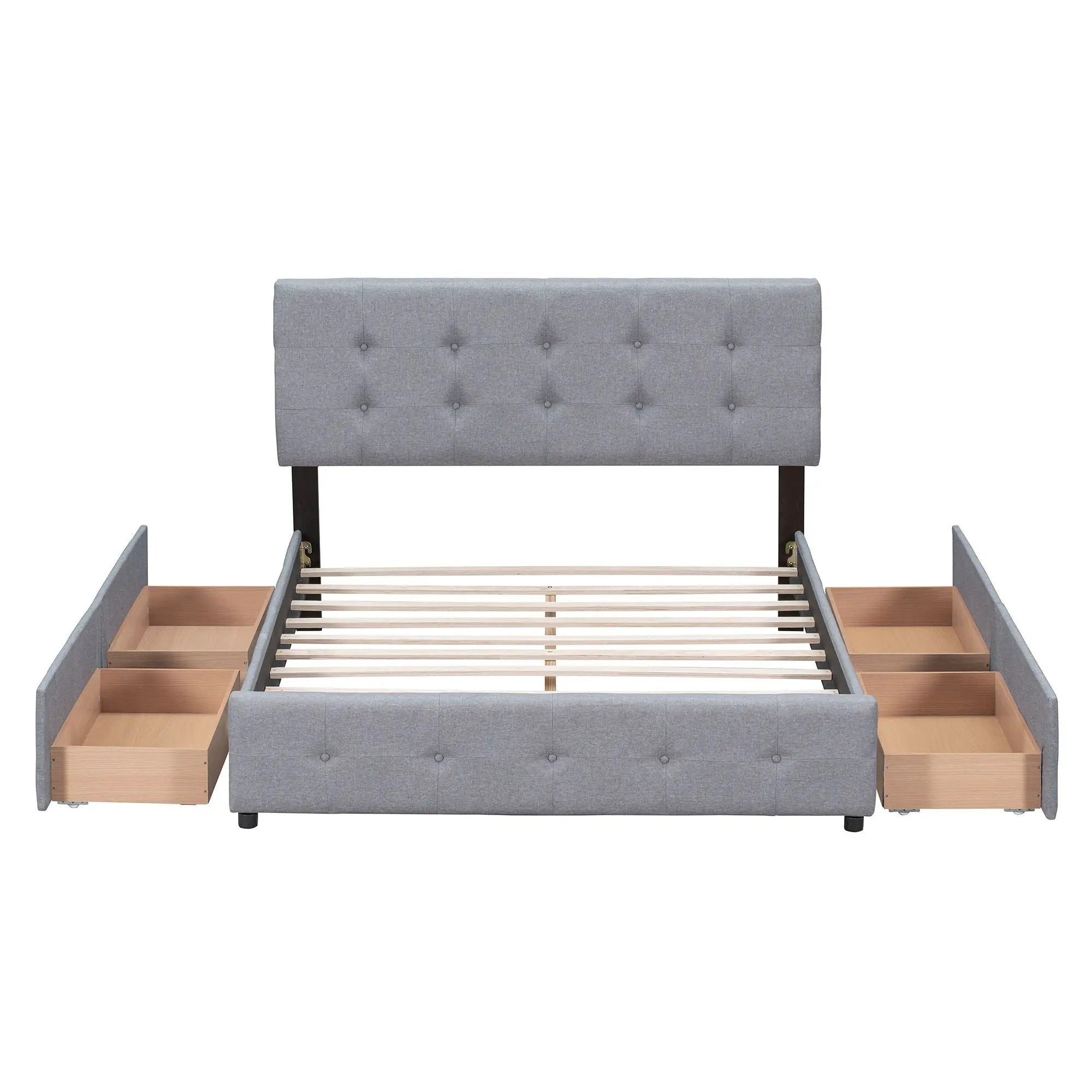Upholstered Platform Bed With Classic Headboard And Drawers, No Box Spring Needed by HouseOfZazla