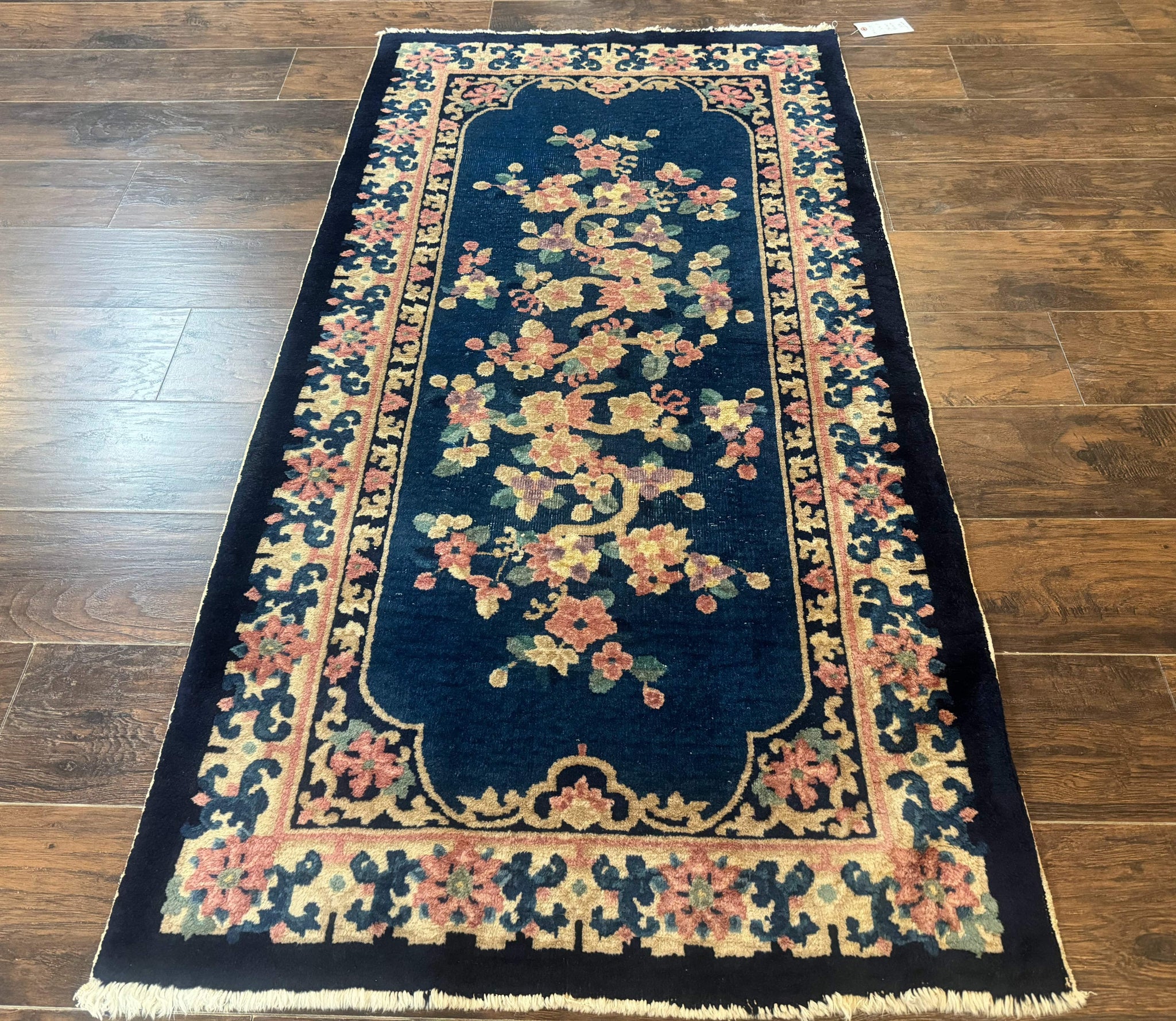 Blue and Beige Chinese Wool Rug 3x6, Chinese Fete Rug, Peking Rug, Antique Chinese Carpet by Jewel Rugs
