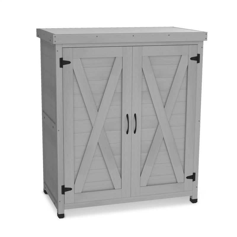 Rustic Cedar Wood Potting Bench With Storage Cabinet And Metal Top For Outdoor Patio - Gray by HouseOfZazla