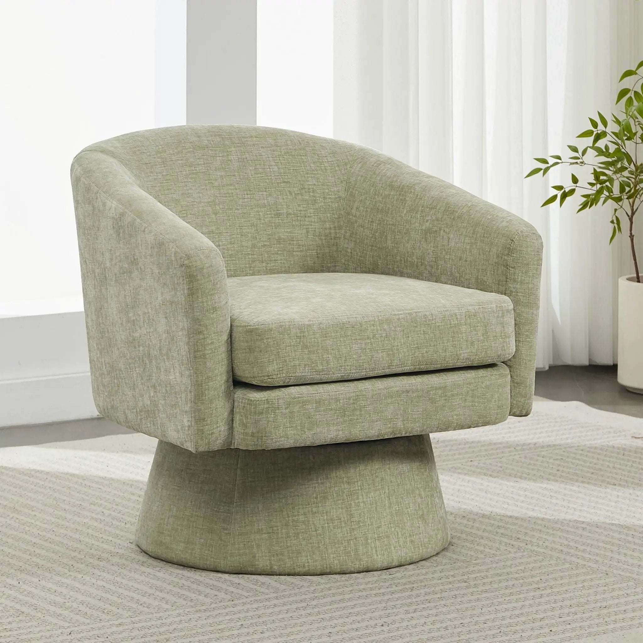 Swivel Barrel Chair With Cushioning For Living Room & Office, 360° Rotating - Green by HouseOfZazla