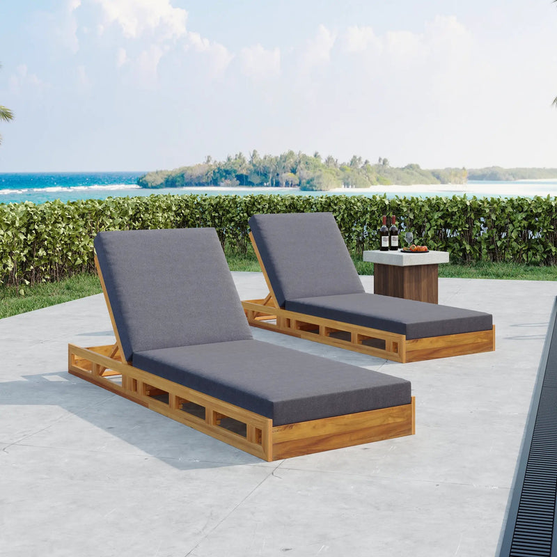 Lounge Chaise Set - Acacia Wood with Water-Resistant Cushions by HouseOfZazla