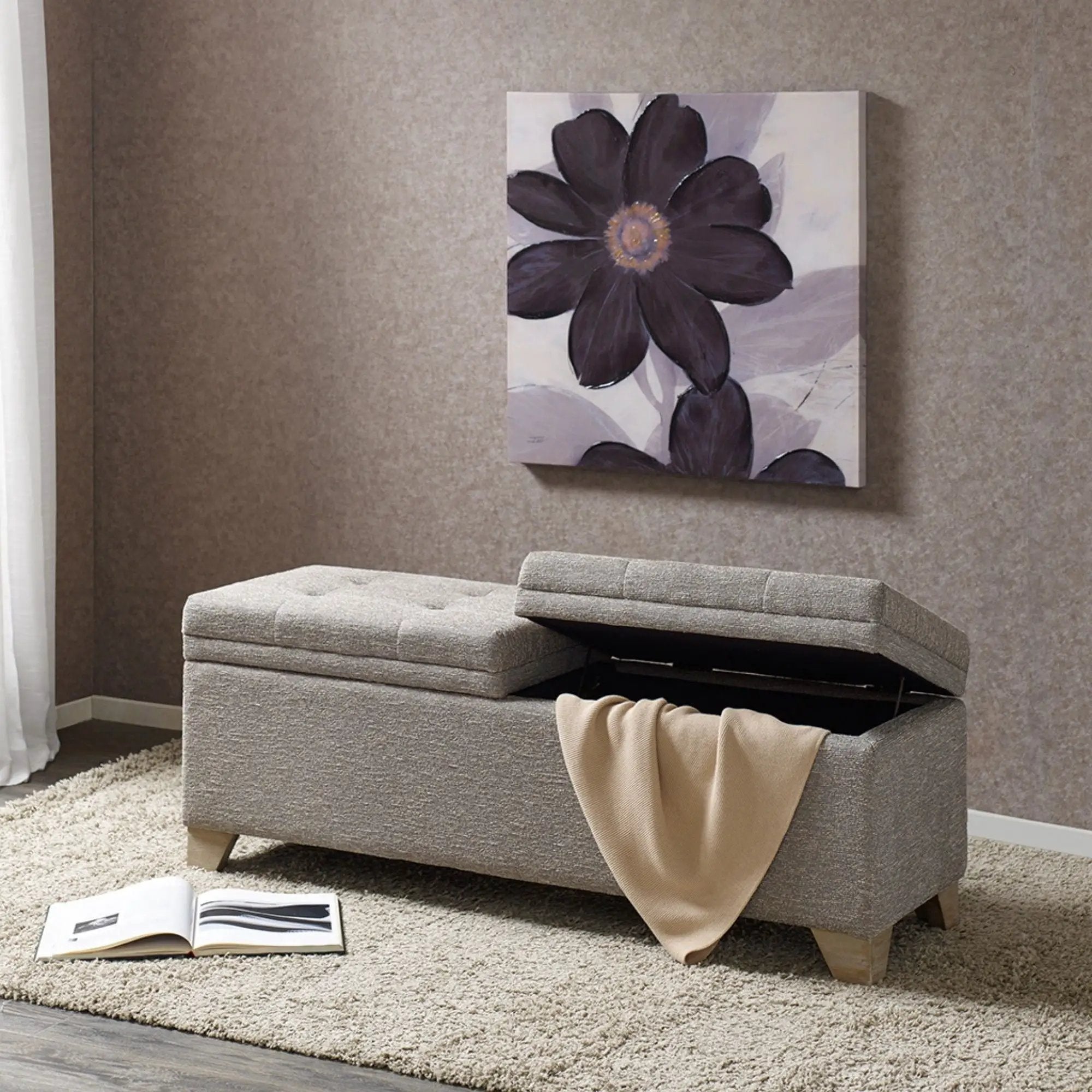 Soft Close Upholstered Storage Bench, Convenient Design by Unique Piece Furniture