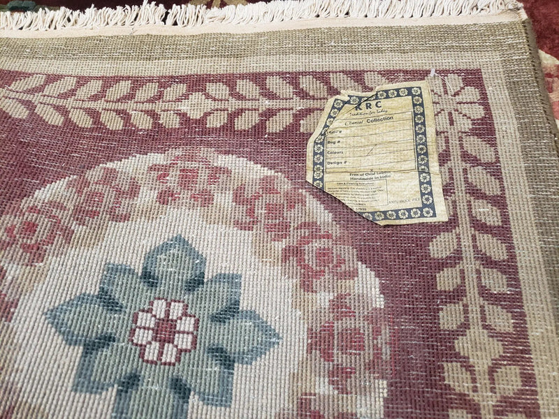 Nepalese Aubusson Panel Rug 6x9, Red & Ivory Soft Plush Tibetan Pile Rug, Wool Hand-Knotted Carpet, 6 x 9 Elegant Area Rug, Office Room Rug by Jewel Rugs